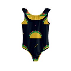 Festive Seamless Pattern With National Taco Food Kids  Frill Swimsuit by Wegoenart