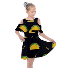 Festive Seamless Pattern With National Taco Food Kids  Shoulder Cutout Chiffon Dress by Wegoenart