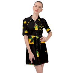 Festive Seamless Pattern With National Taco Food Belted Shirt Dress by Wegoenart