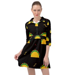 Festive Seamless Pattern With National Taco Food Mini Skater Shirt Dress by Wegoenart