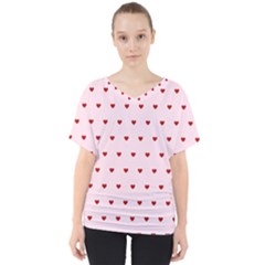 Hearts Seamless Pattern Pink Background V-neck Dolman Drape Top