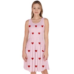 Hearts Seamless Pattern Pink Background Knee Length Skater Dress With Pockets by Wegoenart