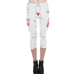 Seamless Pattern Cute Cat With Little Heart Capri Leggings  by Wegoenart