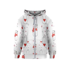 Seamless Pattern Cute Cat With Little Heart Kids  Zipper Hoodie by Wegoenart