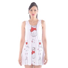 Seamless Pattern Cute Cat With Little Heart Scoop Neck Skater Dress by Wegoenart