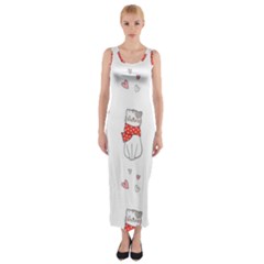 Seamless Pattern Cute Cat With Little Heart Fitted Maxi Dress by Wegoenart