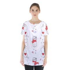 Seamless Pattern Cute Cat With Little Heart Skirt Hem Sports Top by Wegoenart