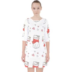 Seamless Pattern Cute Cat With Little Heart Pocket Dress by Wegoenart