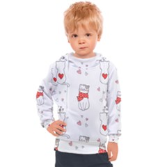 Seamless Pattern Cute Cat With Little Heart Kids  Hooded Pullover by Wegoenart