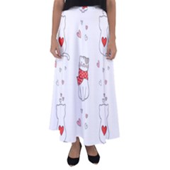 Seamless Pattern Cute Cat With Little Heart Flared Maxi Skirt by Wegoenart