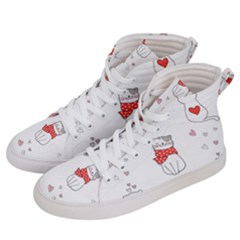 Seamless Pattern Cute Cat With Little Heart Men s Hi-top Skate Sneakers by Wegoenart