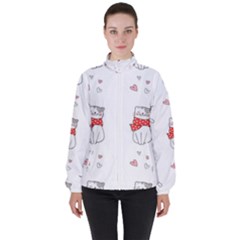 Seamless Pattern Cute Cat With Little Heart Women s High Neck Windbreaker by Wegoenart