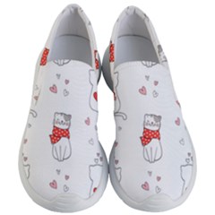 Seamless Pattern Cute Cat With Little Heart Women s Lightweight Slip Ons by Wegoenart