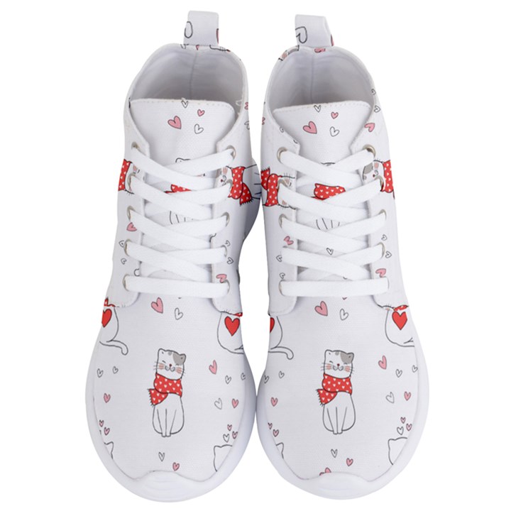 Seamless Pattern Cute Cat With Little Heart Women s Lightweight High Top Sneakers