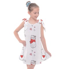 Seamless Pattern Cute Cat With Little Heart Kids  Tie Up Tunic Dress by Wegoenart