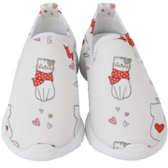 Seamless Pattern Cute Cat With Little Heart Kids  Slip On Sneakers by Wegoenart