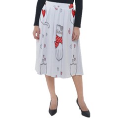 Seamless Pattern Cute Cat With Little Heart Classic Velour Midi Skirt  by Wegoenart