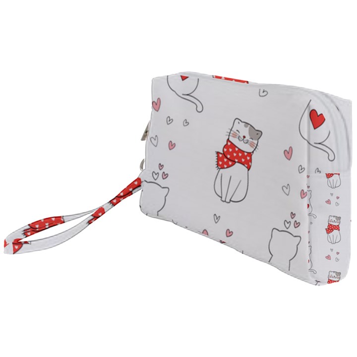 Seamless Pattern Cute Cat With Little Heart Wristlet Pouch Bag (Small)