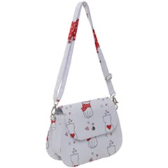 Seamless Pattern Cute Cat With Little Heart Saddle Handbag