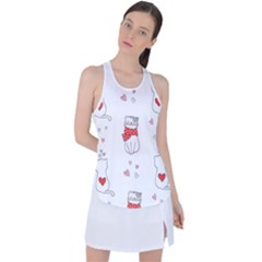 Seamless Pattern Cute Cat With Little Heart Racer Back Mesh Tank Top