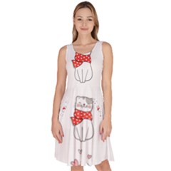 Seamless Pattern Cute Cat With Little Heart Knee Length Skater Dress With Pockets by Wegoenart