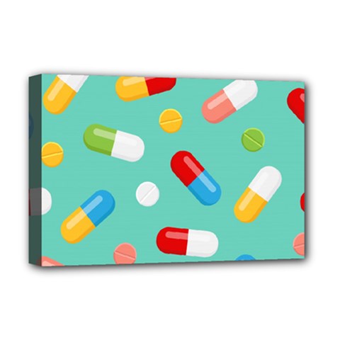 Pills Medicines Seamless Pattern Blue Background Deluxe Canvas 18  X 12  (stretched) by Wegoenart