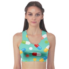 Pills Medicines Seamless Pattern Blue Background Sports Bra by Wegoenart