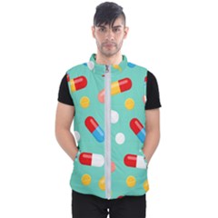 Pills Medicines Seamless Pattern Blue Background Men s Puffer Vest by Wegoenart