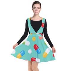 Pills Medicines Seamless Pattern Blue Background Plunge Pinafore Dress by Wegoenart