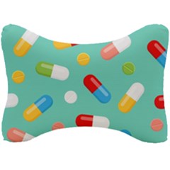 Pills Medicines Seamless Pattern Blue Background Seat Head Rest Cushion by Wegoenart