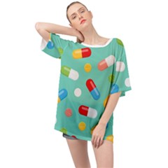 Pills Medicines Seamless Pattern Blue Background Oversized Chiffon Top by Wegoenart