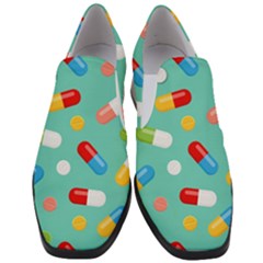 Pills Medicines Seamless Pattern Blue Background Women Slip On Heel Loafers by Wegoenart