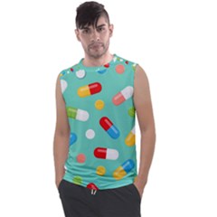 Pills Medicines Seamless Pattern Blue Background Men s Regular Tank Top