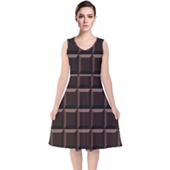 Dark Chocolate Seamless Pattern Sweet Texture V-neck Midi Sleeveless Dress  by Wegoenart