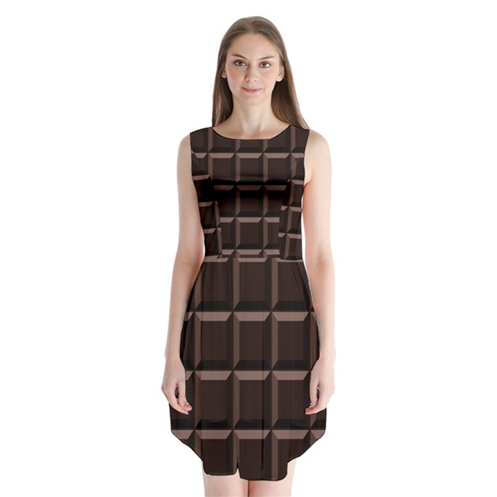 Dark Chocolate Seamless Pattern Sweet Texture Sleeveless Chiffon Dress  