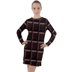 Dark Chocolate Seamless Pattern Sweet Texture Long Sleeve Hoodie Dress