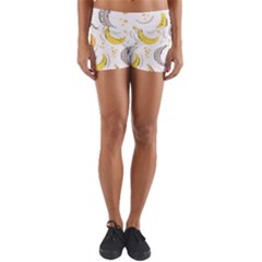 Seamless Stylish Pattern With Fresh Yellow Bananas Background Yoga Shorts by Wegoenart