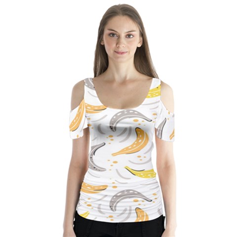 Seamless Stylish Pattern With Fresh Yellow Bananas Background Butterfly Sleeve Cutout Tee  by Wegoenart