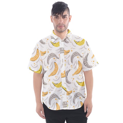 Seamless Stylish Pattern With Fresh Yellow Bananas Background Men s Short Sleeve Shirt by Wegoenart