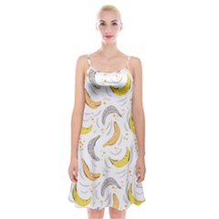 Seamless Stylish Pattern With Fresh Yellow Bananas Background Spaghetti Strap Velvet Dress by Wegoenart