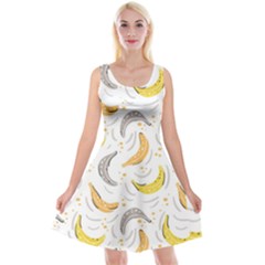 Seamless Stylish Pattern With Fresh Yellow Bananas Background Reversible Velvet Sleeveless Dress by Wegoenart