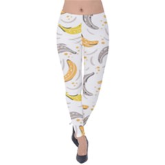 Seamless Stylish Pattern With Fresh Yellow Bananas Background Velvet Leggings by Wegoenart