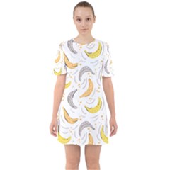 Seamless Stylish Pattern With Fresh Yellow Bananas Background Sixties Short Sleeve Mini Dress by Wegoenart