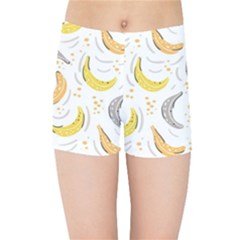 Seamless Stylish Pattern With Fresh Yellow Bananas Background Kids  Sports Shorts by Wegoenart