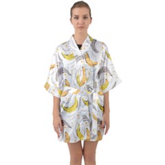 Seamless Stylish Pattern With Fresh Yellow Bananas Background Half Sleeve Satin Kimono  by Wegoenart