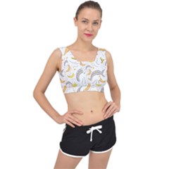 Seamless Stylish Pattern With Fresh Yellow Bananas Background V-back Sports Bra by Wegoenart