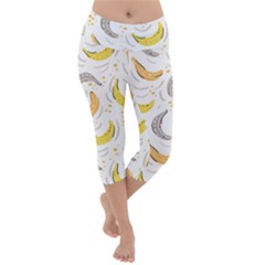 Seamless Stylish Pattern With Fresh Yellow Bananas Background Lightweight Velour Capri Yoga Leggings by Wegoenart