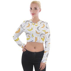 Seamless Stylish Pattern With Fresh Yellow Bananas Background Long Sleeve Cropped Velvet Jacket by Wegoenart