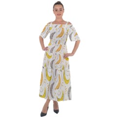 Seamless Stylish Pattern With Fresh Yellow Bananas Background Shoulder Straps Boho Maxi Dress  by Wegoenart