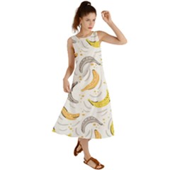 Seamless Stylish Pattern With Fresh Yellow Bananas Background Summer Maxi Dress by Wegoenart